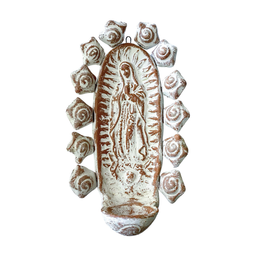 White Guadalupe Candle Holder
