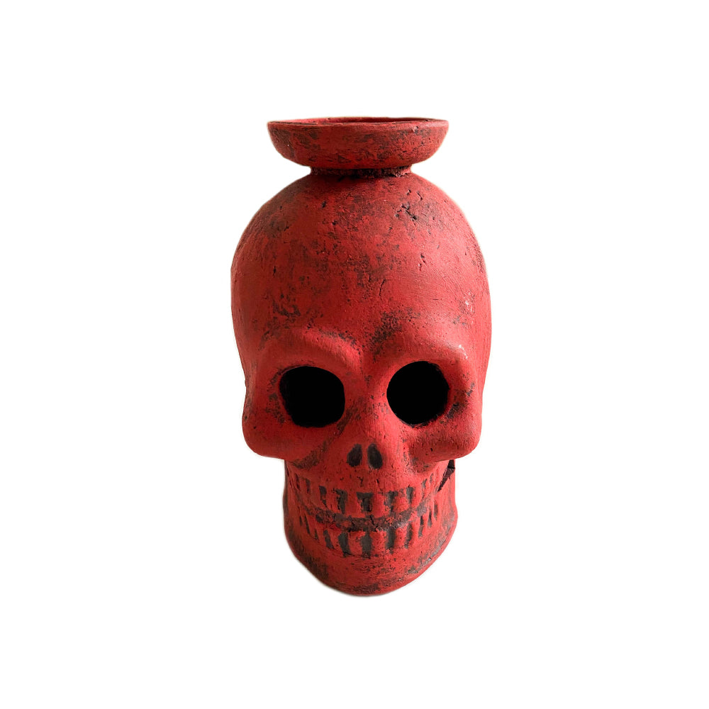 Red Ceramic Candle Holder Skull