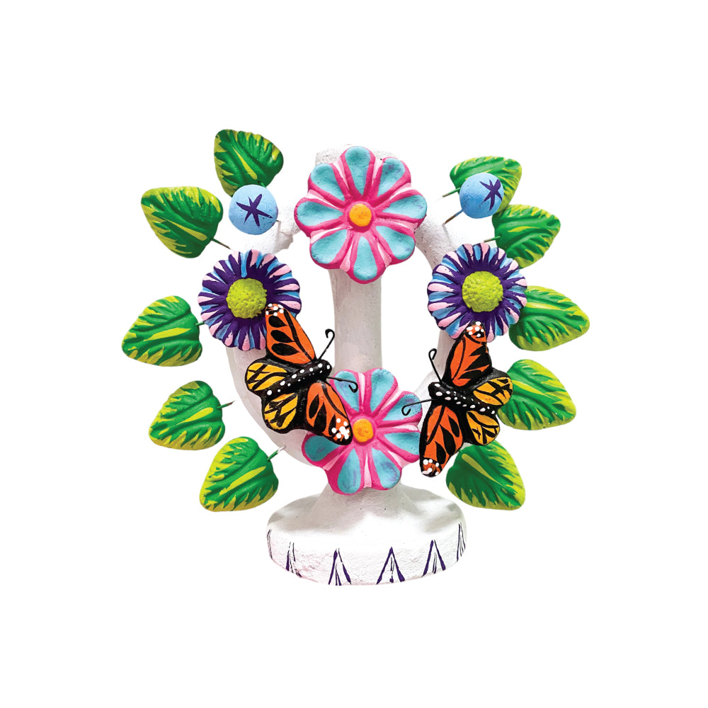 Butterfly & Flowers Candle Holder - White