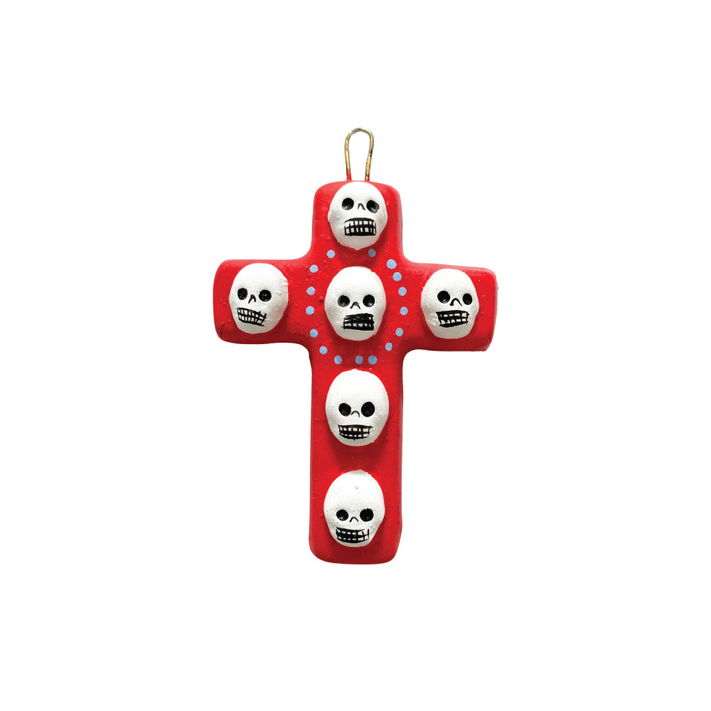 Day Of The Dead Clay Mini Cross - Red 5