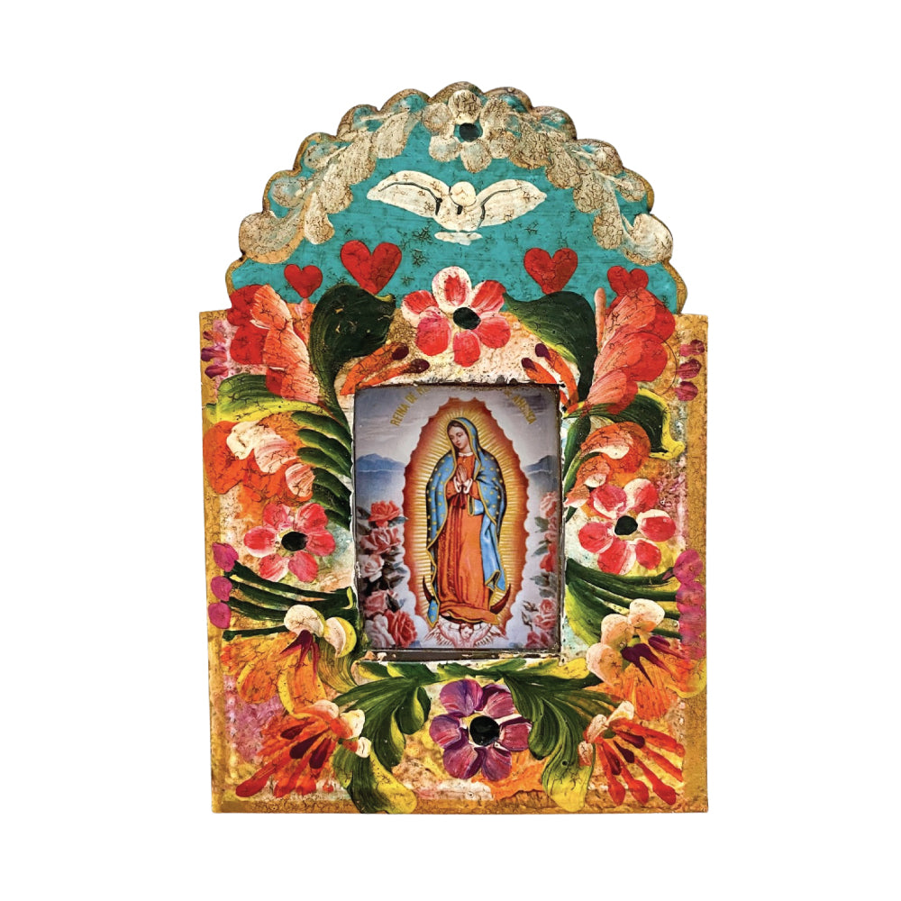 Antique Nicho Guadalupe Shadow Box - Aqua