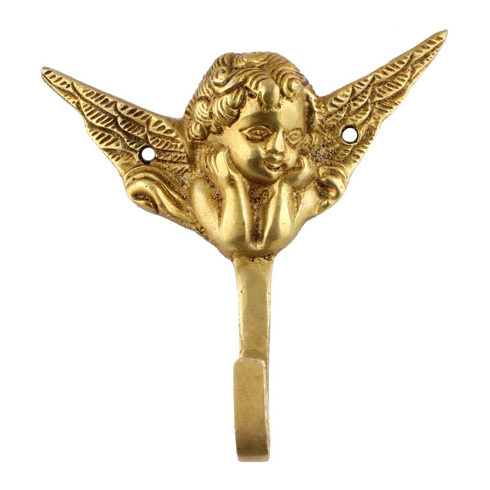 Brass Cherub Wall Hook - Golden