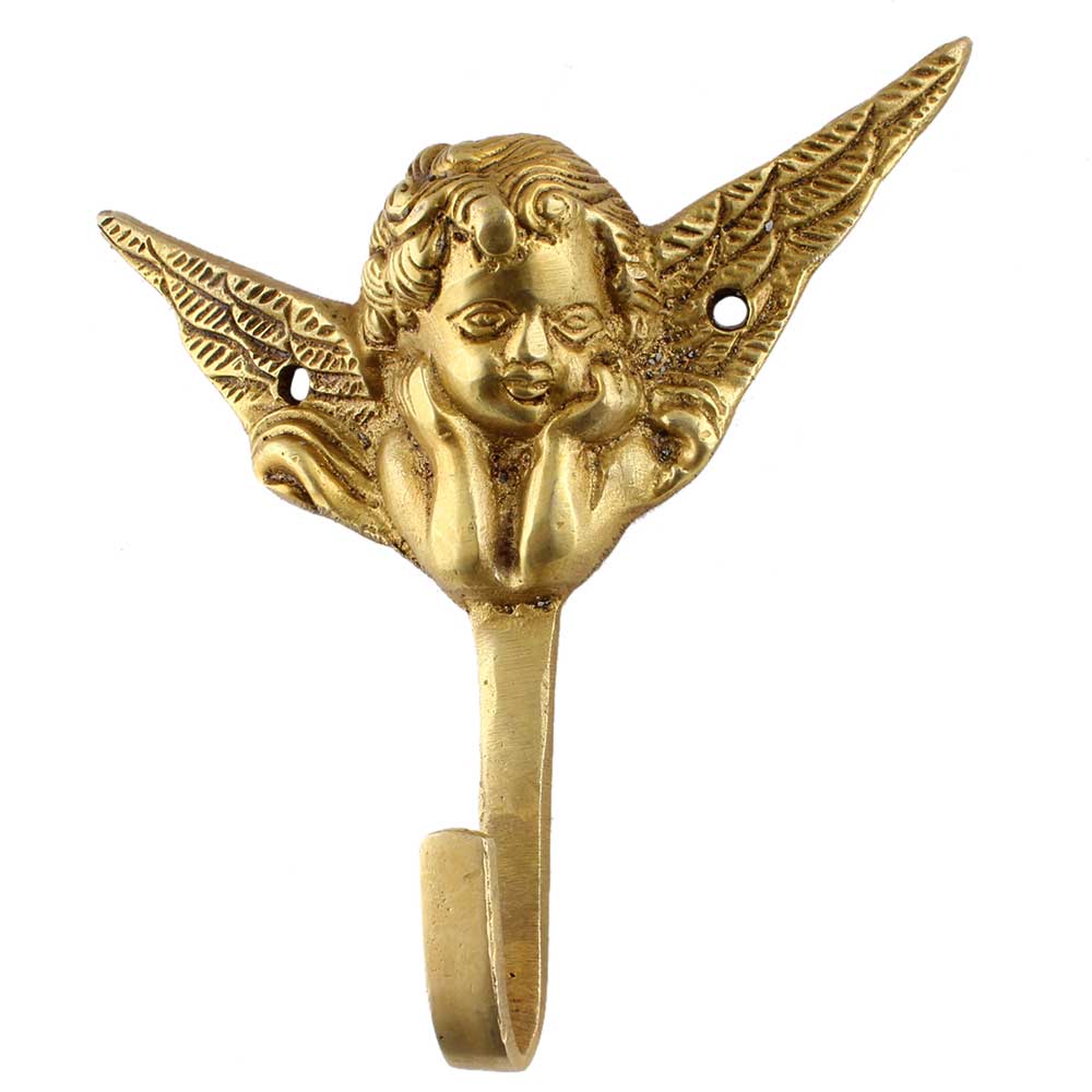 Brass Cherub Wall Hook - Golden