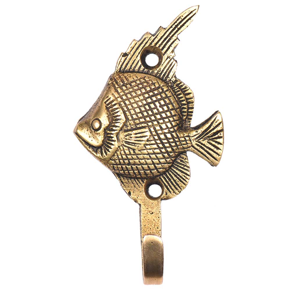 Brass Angle Fish Wall Hook - golden