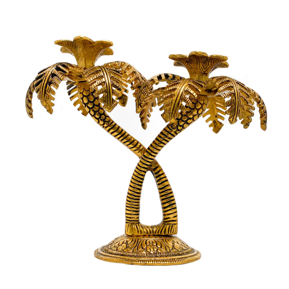 Double Palm Tree Candle Holder - Golden