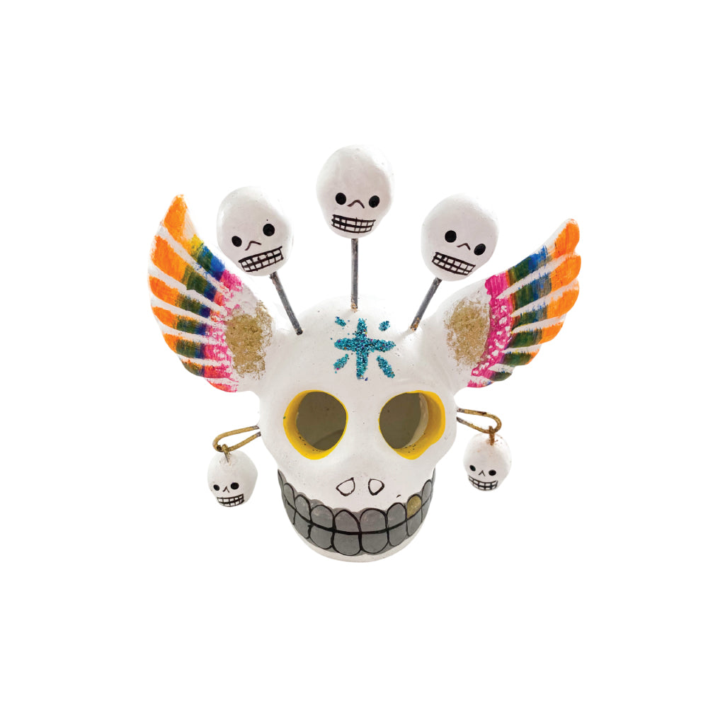 Ceramic Skull With Wings - White