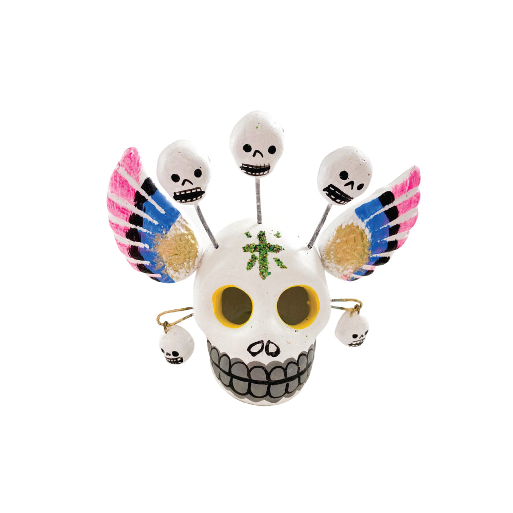 Ceramic Skull With Wings - White 2