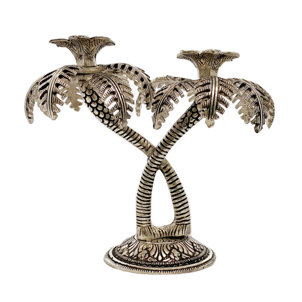 Double Palm Tree Candle Holder - Silver